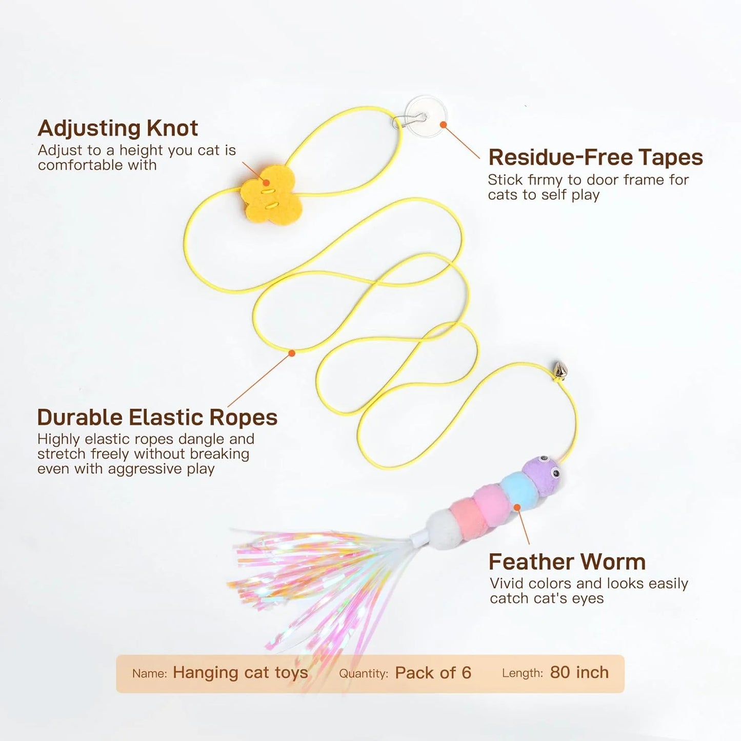 6 Pack Retractable Cat Toys with Bell, Multicolor Catnip Hanging Toys for Cat, Kitty, Kitten