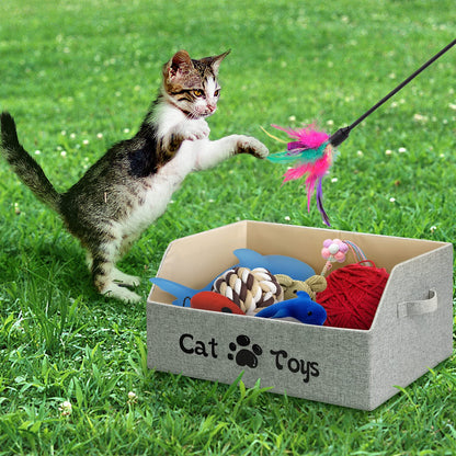 Large Cat Toy Box Cat Toy Storage Basket 2X Thicker Foldable Sturdy Pet Toy Storage Bin Bed for Organizing Pet Toys T