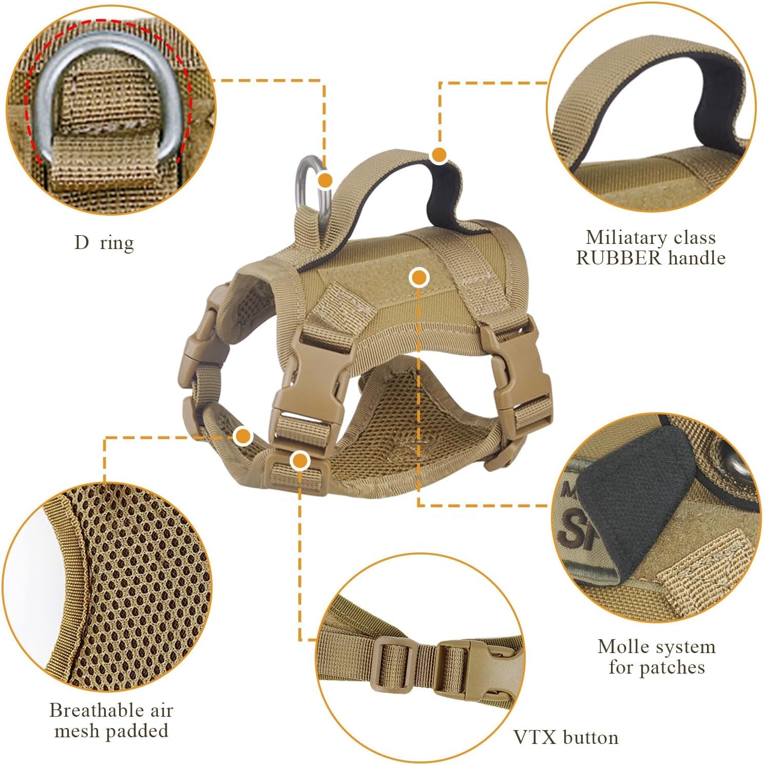 Tactical Cat Harness for Walking Escape Proof, Soft Mesh Adjustable Pet Vest Harness for Large Cat, Small Dog and Khaki…