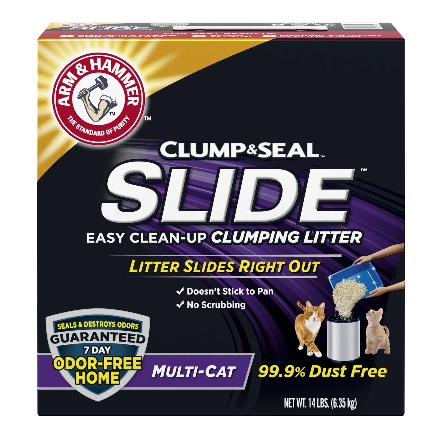 Clump & Seal SLIDE Cat Litter, Easy Clean-Up Multi-Cat Clumping Litter, 14 Lbs