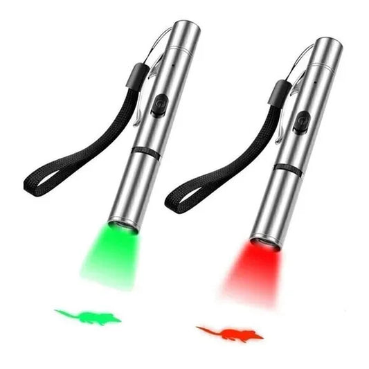 2 Pcs USB Rechargeable Laser Pointer Pen Cat Pet Toy Red Green UV Flashlight