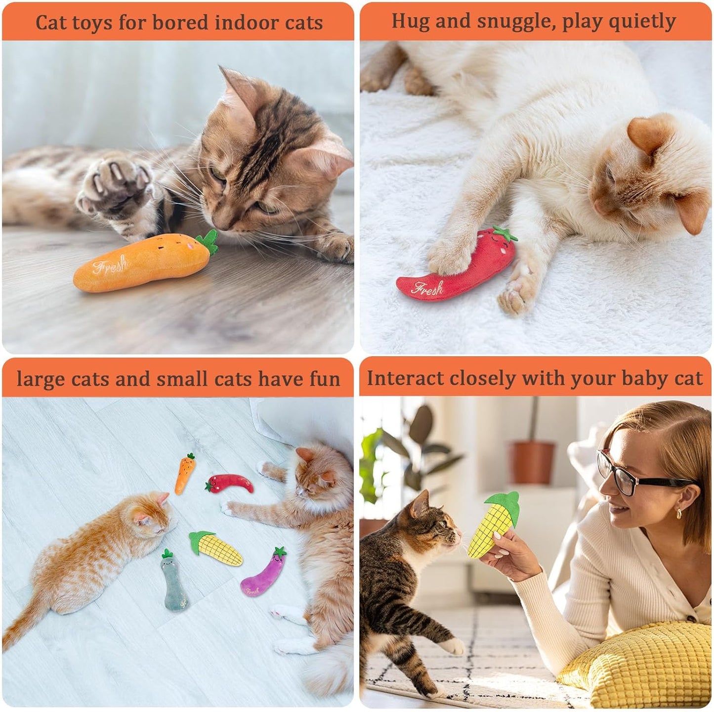 Catnip Cat Toys, Cat Nip Kitten Toy for Indoor Cats Kitty Kicker, Durable Kitten Teething Chew Toys, 5 Pack, Vegetable Shape