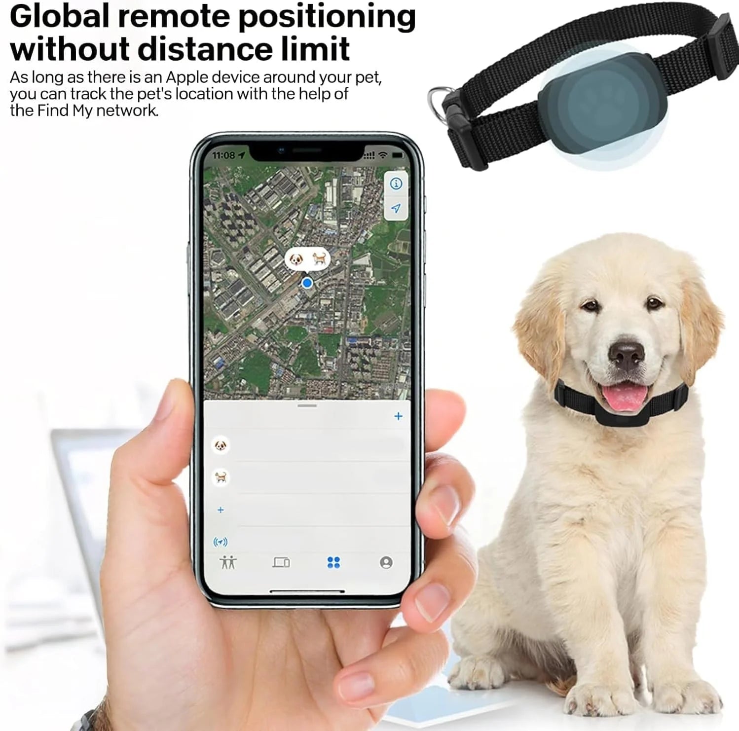 GPS Cat Tracker, Unlimited Range Waterproof Cat Tracker GPS Collar, Helps Locate Your Cat, for Kittens, No Monthly Fees, for Apple Find (Compatible with Ios/Android),Pk