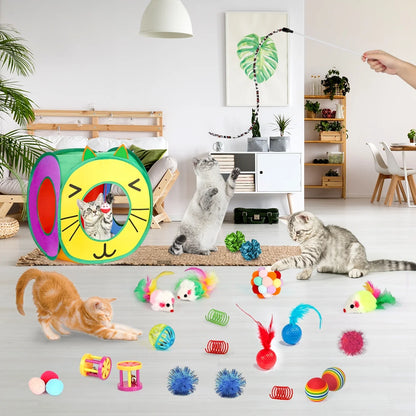 37 PCS Cat Toys, Interactive Kitten Toys for Indoor Kitty, Variety Catnip Toy Set Including Collapsible Cat Tunnel Tube Tent
