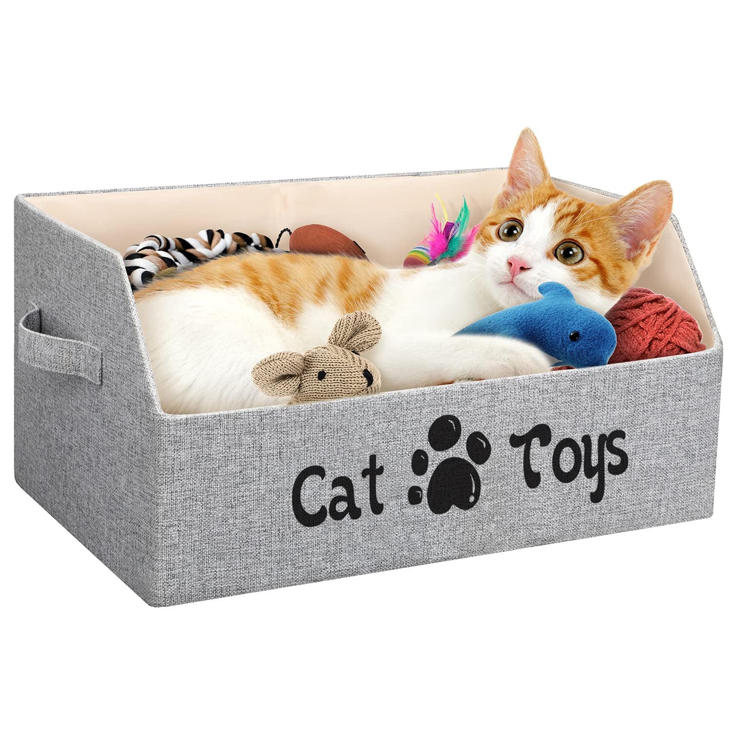 Large Cat Toy Box Cat Toy Storage Basket 2X Thicker Foldable Sturdy Pet Toy Storage Bin Bed for Organizing Pet Toys T