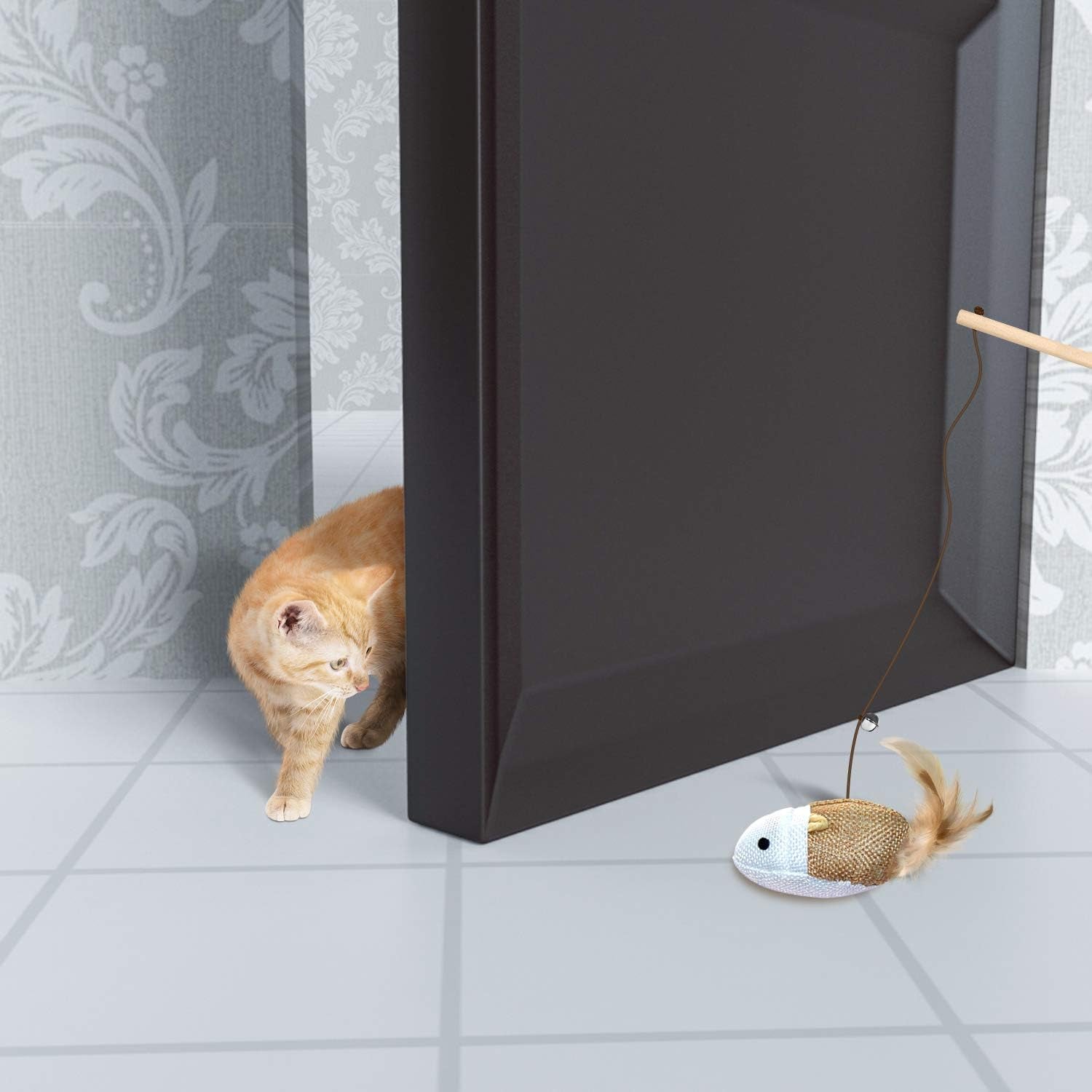 Natural Wood Cat Teaser Wand Toy, 3Pcs 16 Inch, Catnip Sticks for Teeth Cleaning, Indoor Cat Exerciser