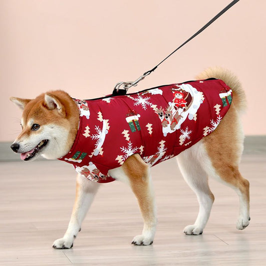 Dog walking vest made from warm windproof waterproof materials