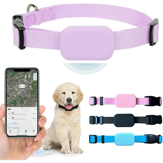 Pet GPS Tracker Collar, Unlimited Range Waterproof Anti-Lost Device Smart Locator for Dogs and Cats, Apple Ios Findmy Compatible,Pink,Large