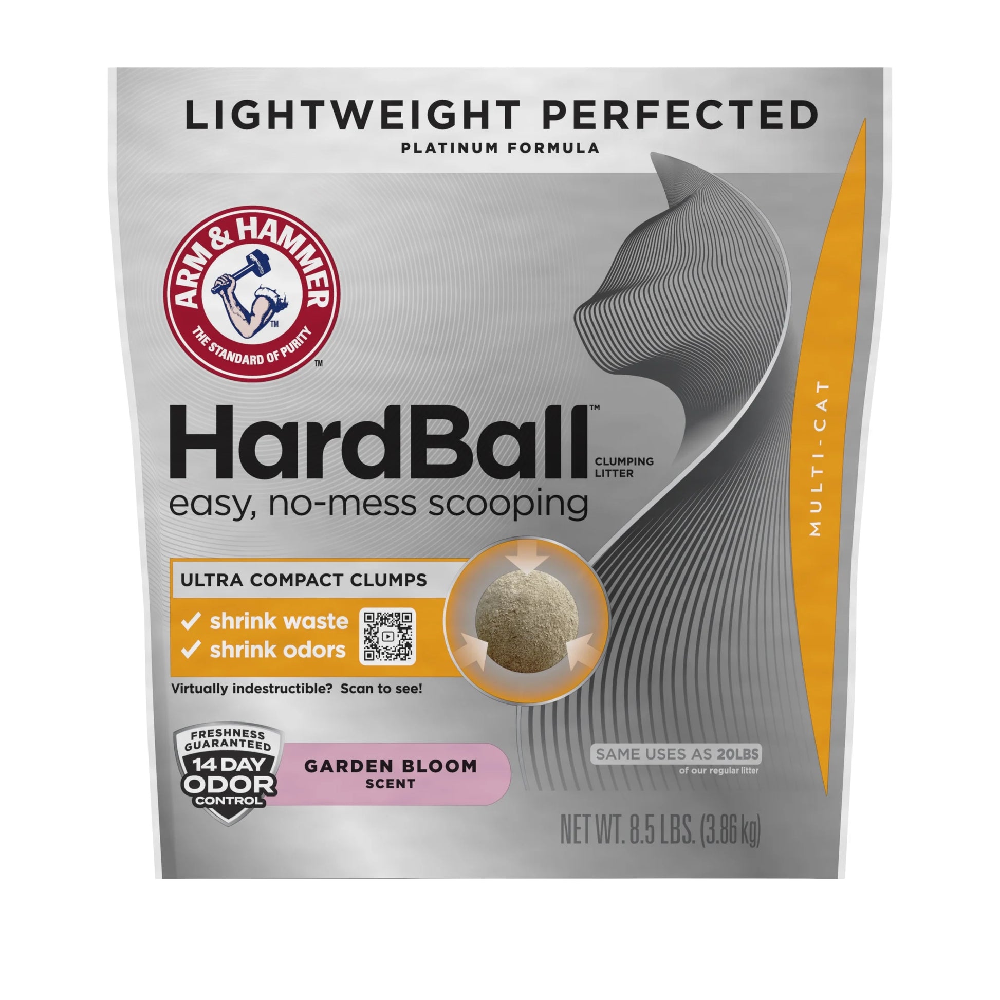 Hardball Clumping Cat Litter, Lightweight Platinum, Multi-Cat, Garden Bloom, 8.5 Lb