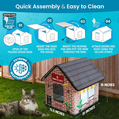 Heated Cat House for outside - Heated Outdoor Cat House Weatherproof - Cat Houses for Cats - Waterproof Cat Shelter