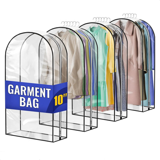 4 Pcs Clear Garment Bags for Hanging Clothes – Dust Proof Suit Bags for Closet Storage (40 X24 X10 ) with Zipper Sides – Designed for Travel & Organization Protects Clothes & Keeps Them Ready to Wear