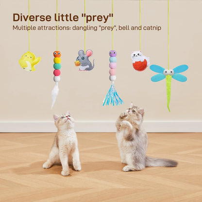 6 Pack Retractable Cat Toys with Bell, Multicolor Catnip Hanging Toys for Cat, Kitty, Kitten