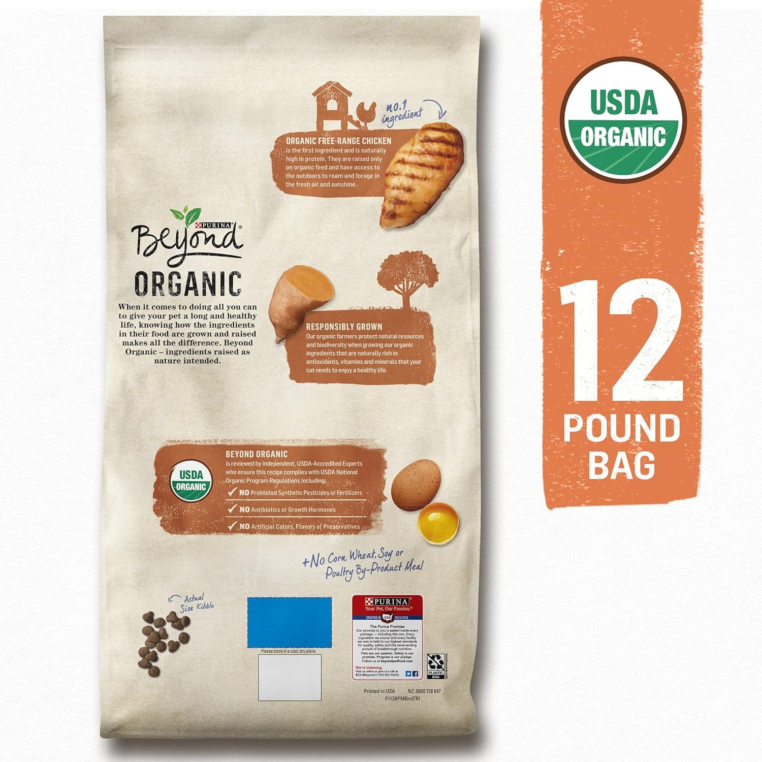 Purina High Protein Adult Dry Cat Food, Organic Chicken, Egg & Sweet Potato Recipe - 12 Lb. Bag