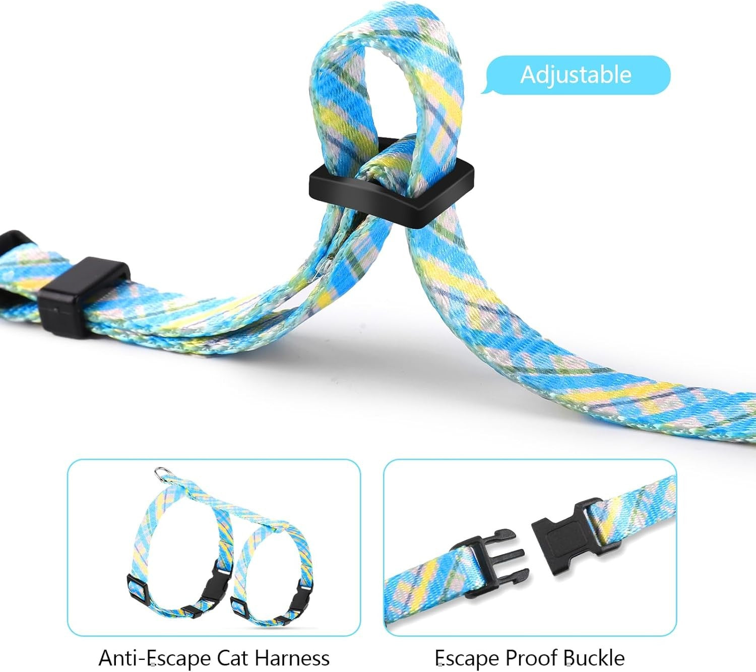 "Cat Harness & Leash Set Adjustable Escape-Proof Soft Kitten Stripes"