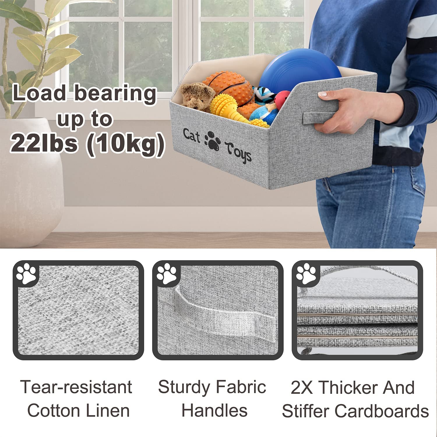 Large Cat Toy Box Cat Toy Storage Basket 2X Thicker Foldable Sturdy Pet Toy Storage Bin Bed for Organizing Pet Toys T