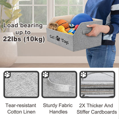 Large Cat Toy Box Cat Toy Storage Basket 2X Thicker Foldable Sturdy Pet Toy Storage Bin Bed for Organizing Pet Toys T