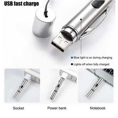 2 Pcs USB Rechargeable Laser Pointer Pen Cat Pet Toy Red Green UV Flashlight