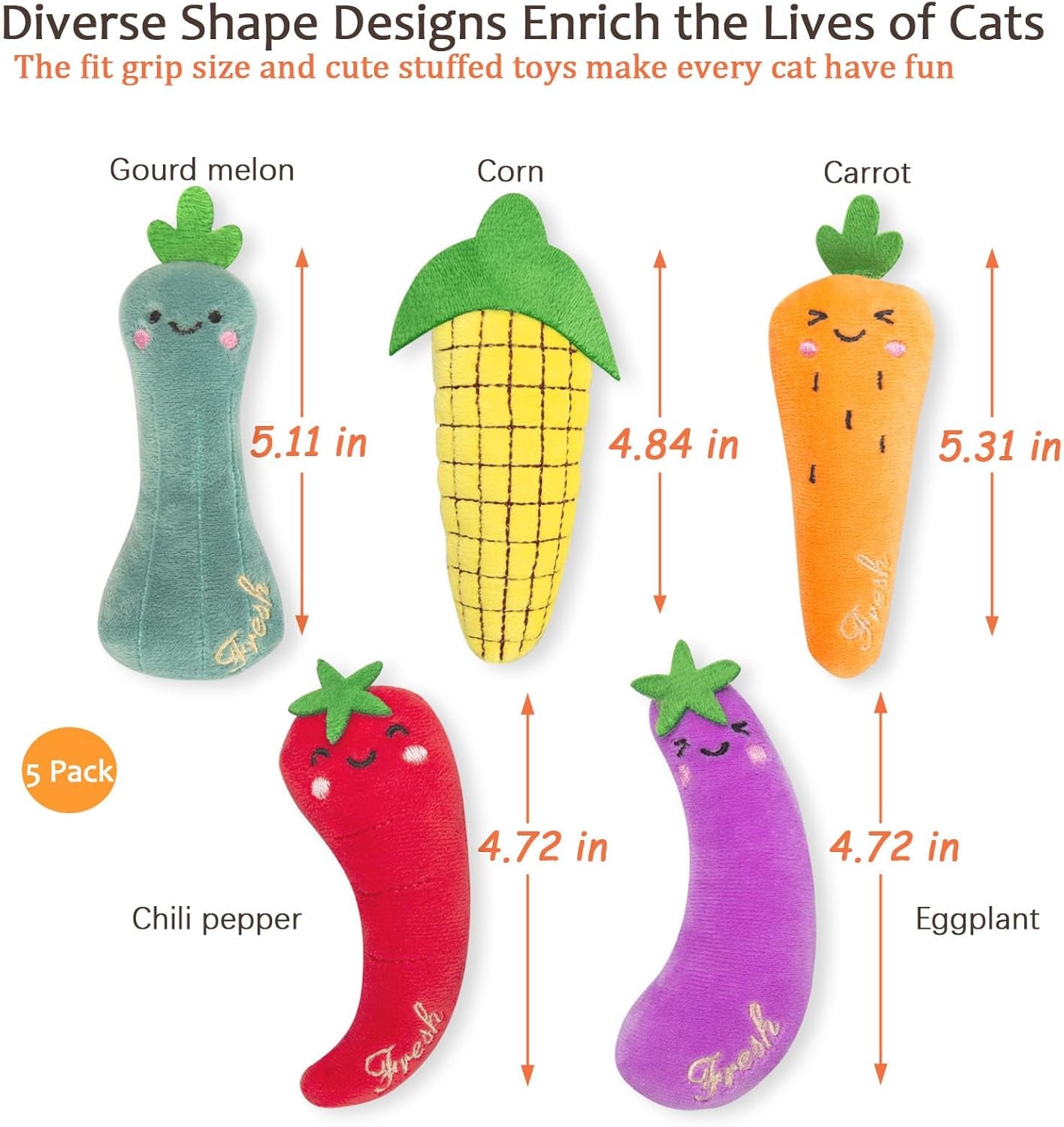 Catnip Cat Toys, Cat Nip Kitten Toy for Indoor Cats Kitty Kicker, Durable Kitten Teething Chew Toys, 5 Pack, Vegetable Shape