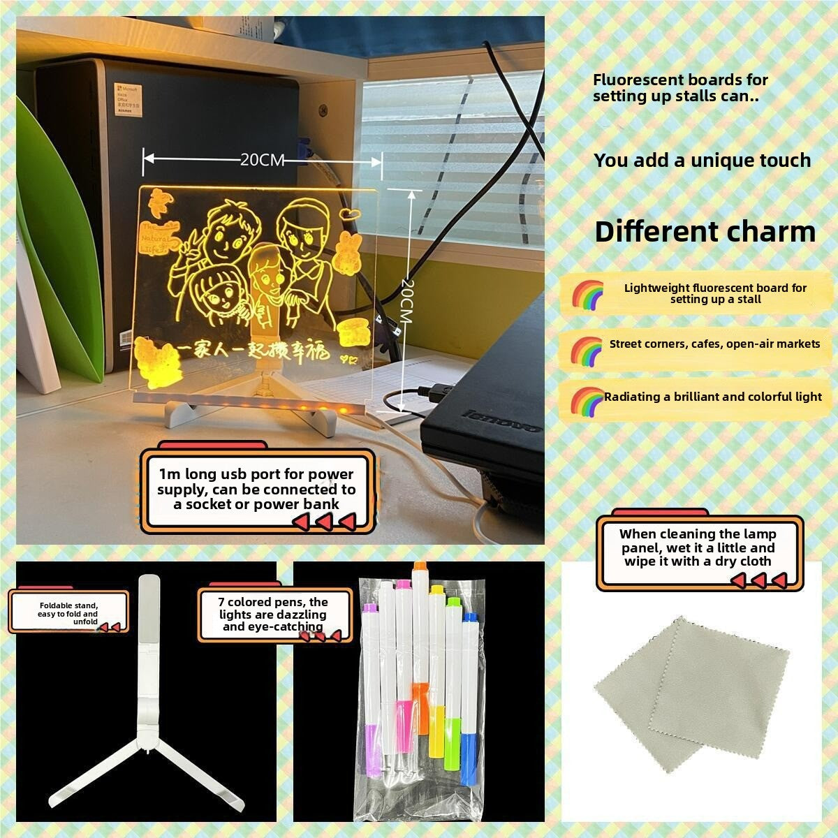 Acrylic Luminous Drawing Board with Stand