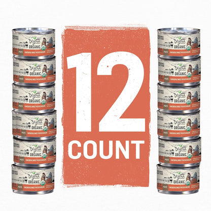 Organic Wet Cat Food Pate, Organic Chicken & Sweet Potato Adult Recipe - (Pack of 12) 3 Oz. Cans