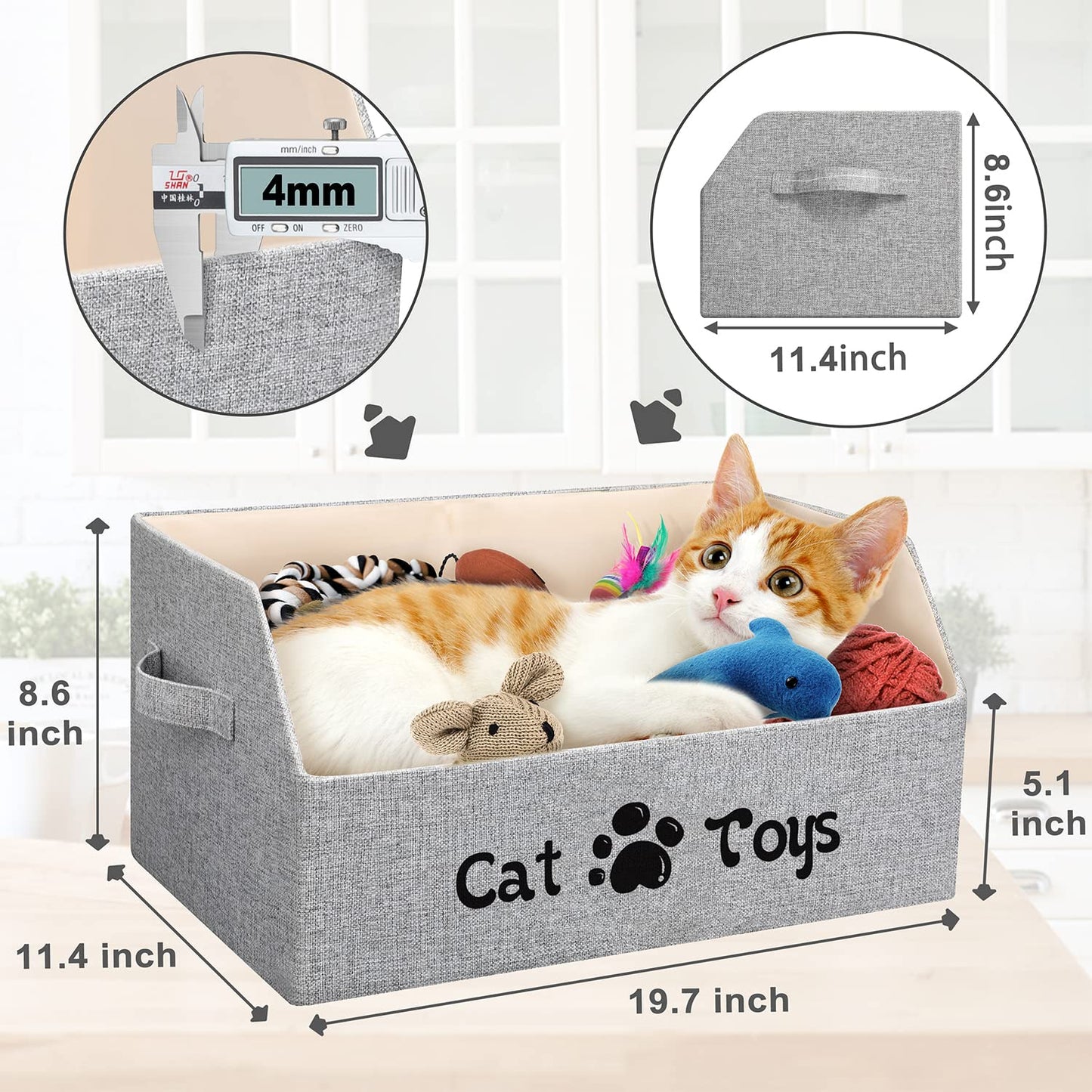 Large Cat Toy Box Cat Toy Storage Basket 2X Thicker Foldable Sturdy Pet Toy Storage Bin Bed for Organizing Pet Toys T