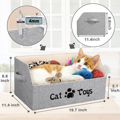 Large Cat Toy Box Cat Toy Storage Basket 2X Thicker Foldable Sturdy Pet Toy Storage Bin Bed for Organizing Pet Toys T