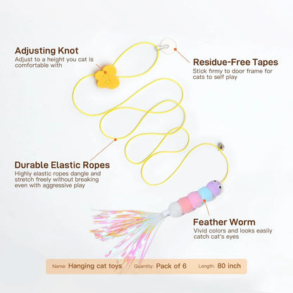 6 Pack Retractable Cat Toys with Bell, Multicolor Catnip Hanging Toys for Cat, Kitty, Kitten