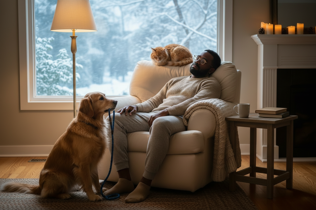 have the dog look up at the mans face